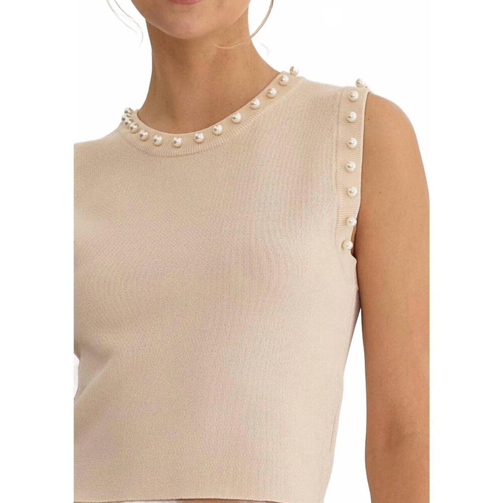 NEW ENTRO meghan pearl embellished sleeveless top in ecru - Picture 5 of 6